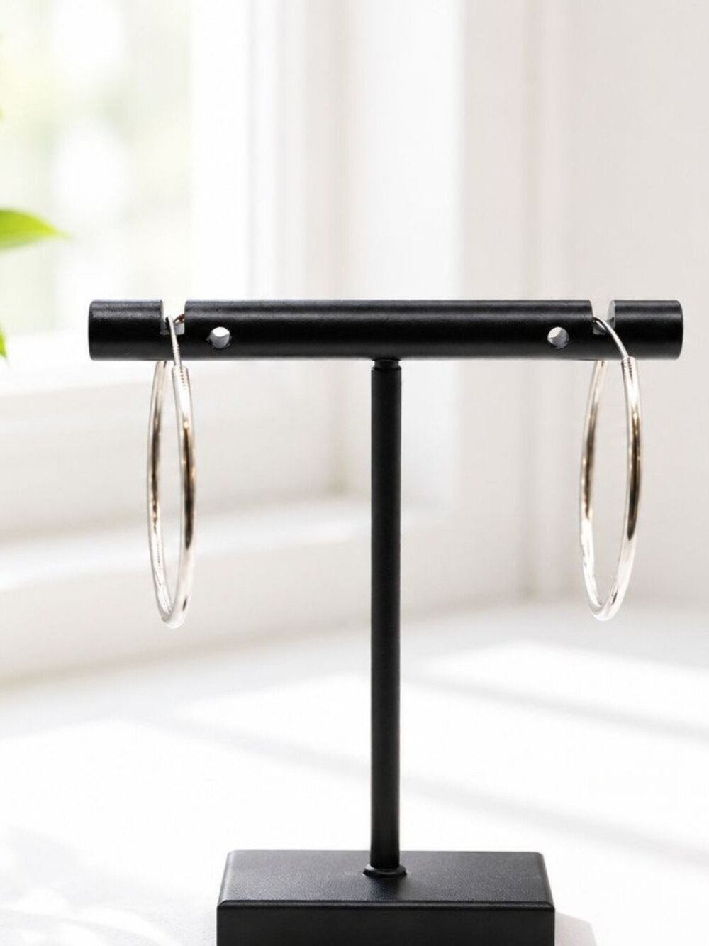 Large Vintage Silver Hoop Earrings Minimalist Design Lightweight Classic